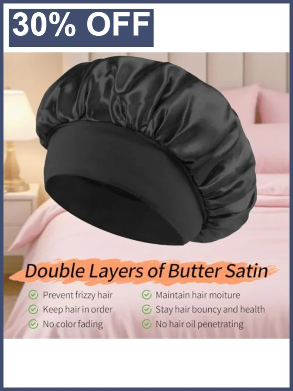 5 Pack Satin Sleep Caps for Women Adjustable No-Slip Hair Bonnet Curly Hair